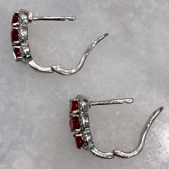 Trilogy Red Gemstone Diamond Accent Latch Back Earrings - Picture 9 of 12
